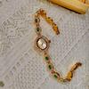 LSVTR Women's Vintage Trendy Oval Red and Green Gemstone Rainbow Light Luxury Watch