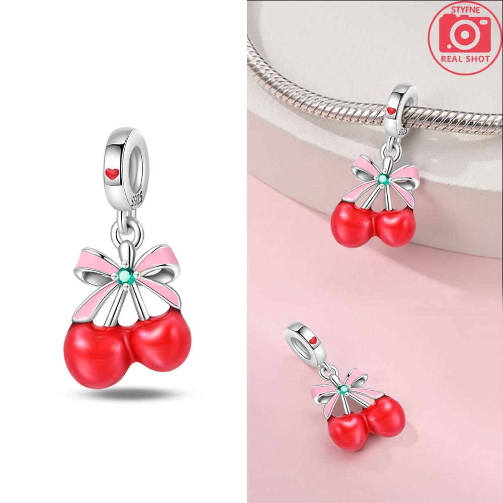 Exquisite Pendants Woman New Original Copper Pink Cherry Heart Star Footprint Charms Beads Fit Bracelet Jewelry Diy Gifts