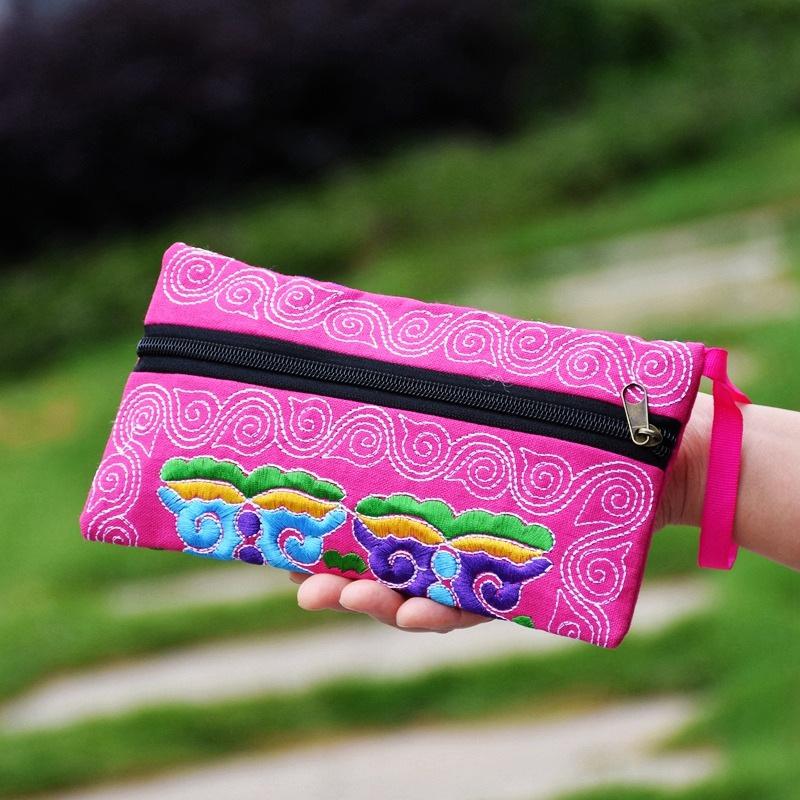 Ethnic Embroidery Clutch Bag Coin Purse Women'S Vintage Embroidered Mobile Phone Bags Wristlet Bags Wallet For Girls Gift