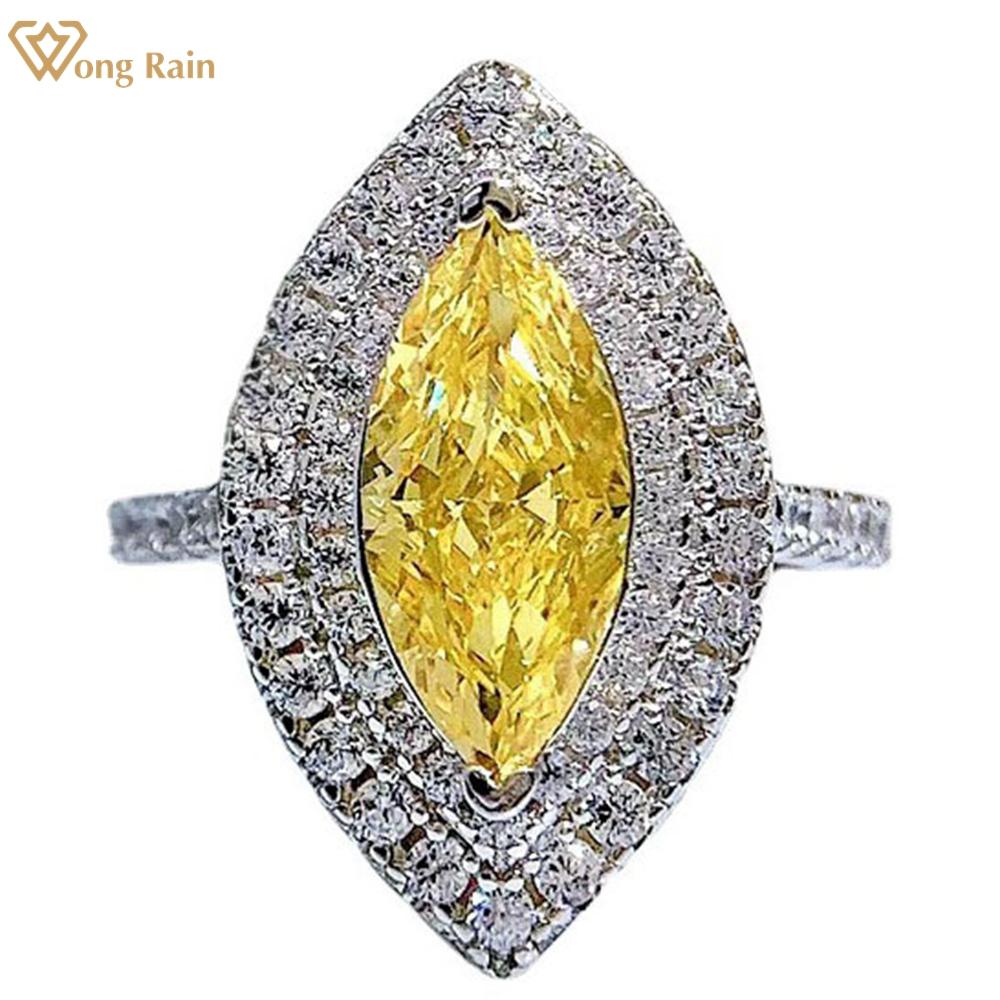 

Wong Rain Роскошные кольца из 100% стерлингового серебра 925 пробы с огранкой «маркиз» 6*13 мм AAAAA с цирконами и драгоценными камнями для свадебной вечеринки, ювелирные изделия, подарки US 5 жёлтый