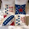4Pcs 4Th Of July Star Hemp Rope Print Single-Sided Cushion Cover For Living Room Bedroom Car Home Decor