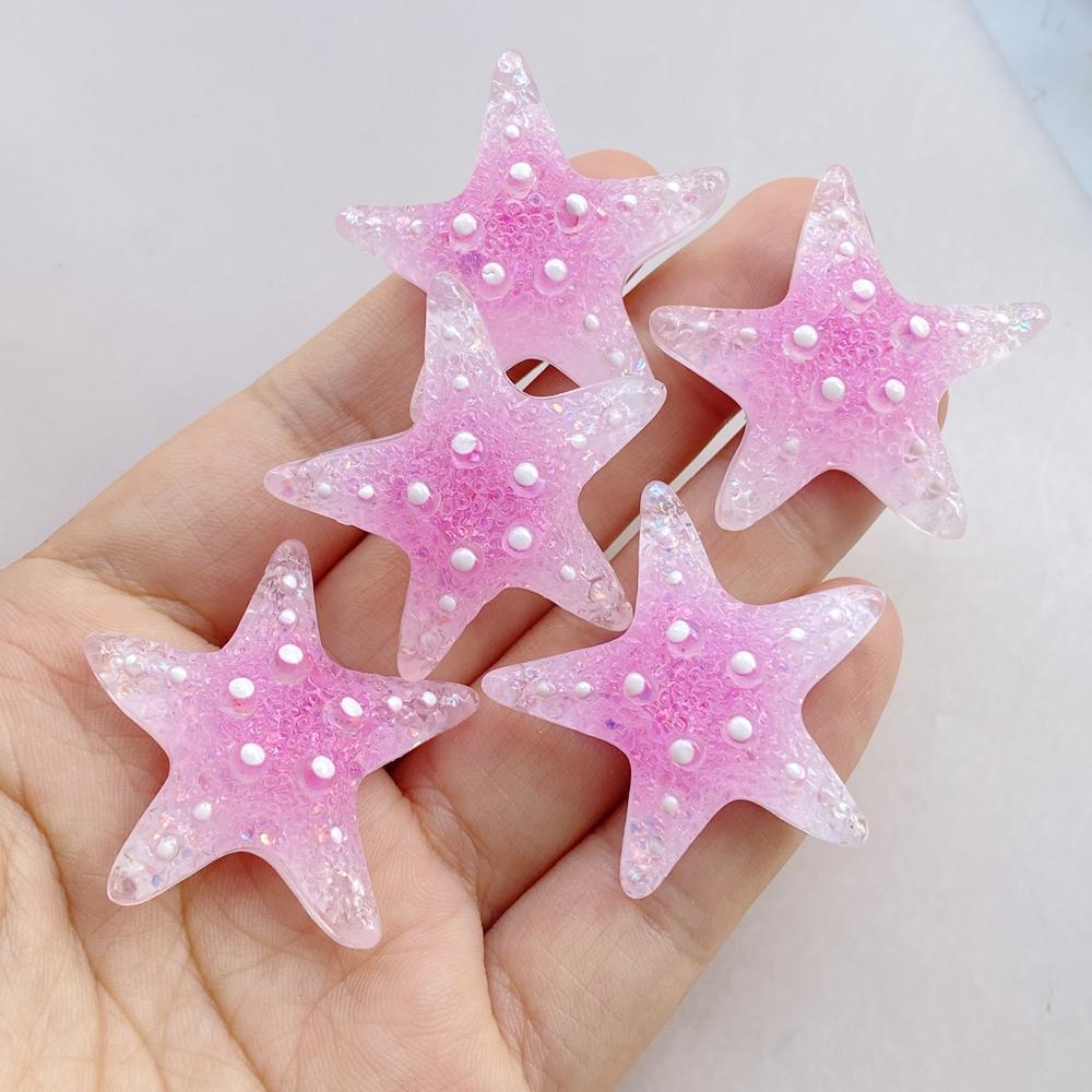 6Pcs New Cute Resin Cartoon Colorful Starfish Series Flat Back Parts Embellishments For Hair Bows Accessories
