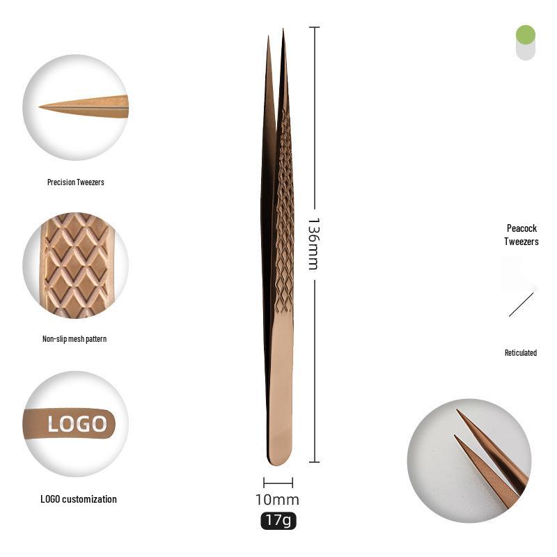 Golden Feather Stainless Steel Eyelash Tweezers for Grafting and Extensions