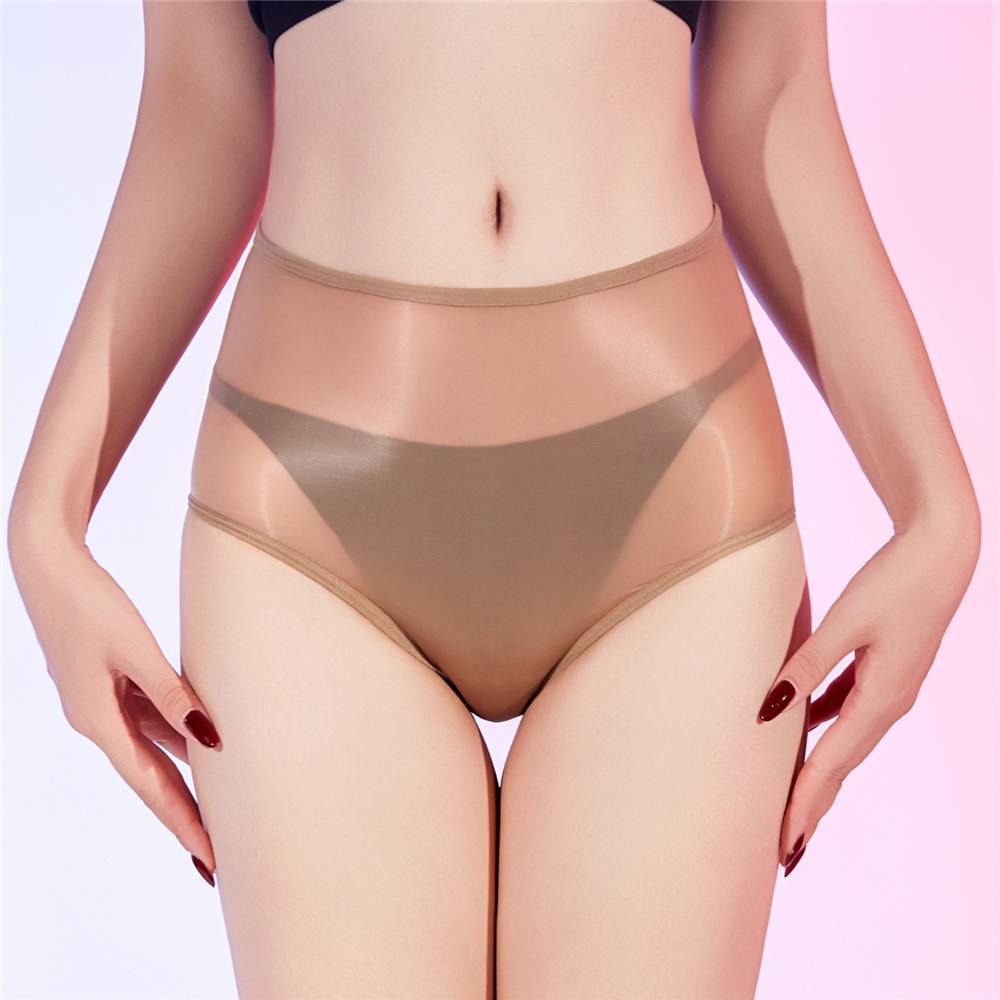 Sexy Women 6D Elastic Oil Glossy Shiny U Convex Pouch Briefs Smooth Breathable Open Crotch Safety Shorts Bottom Underwear