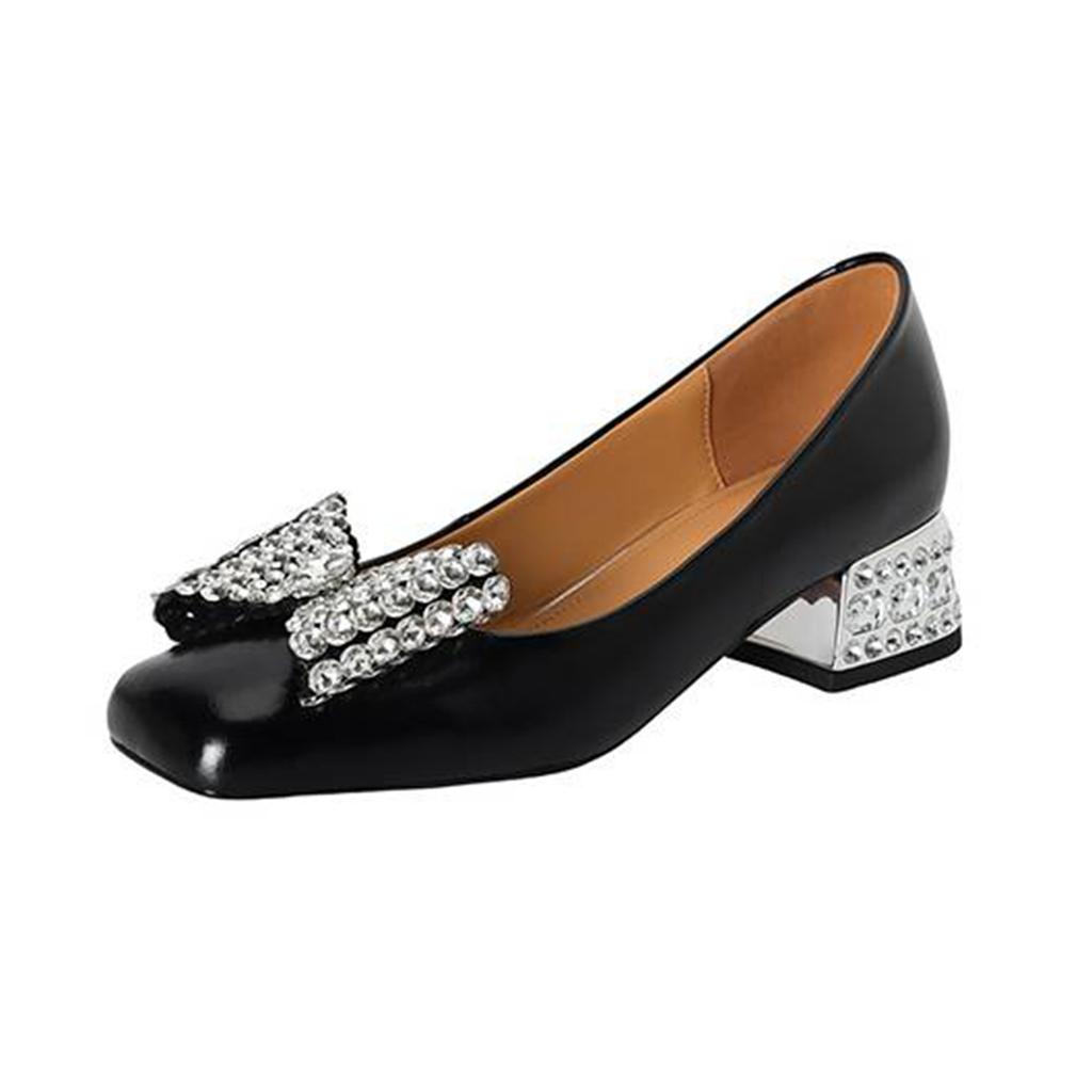 Krazing Pot Cow Skin Summer Size 40 Med Heels Crystal Butterfly-knot Decoration Square Toe Diamond Heels Gladiator Pumps