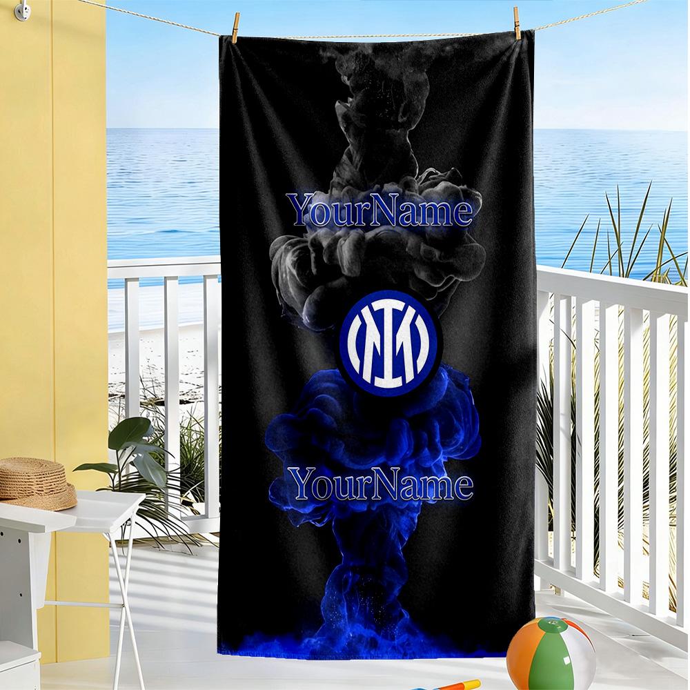 Inter Milan Personalized Text Beach Towel Super Soft Microfiber Quickdry Fabric