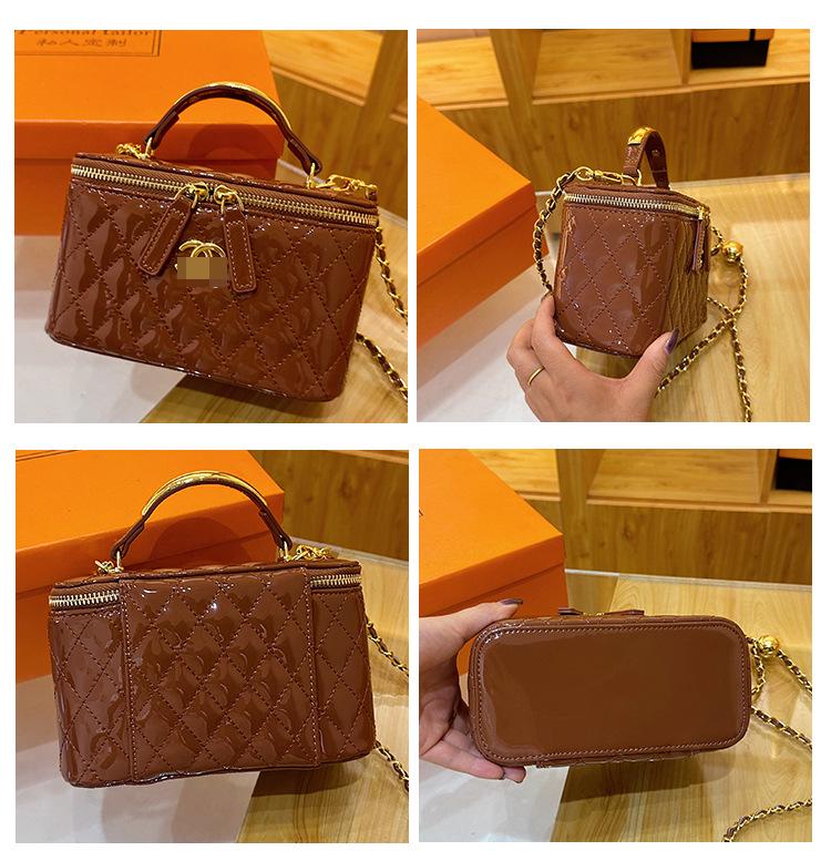 Elegant Shiny PU Diamond Lattice Chain Shoulder and Crossbody Handbag for Women