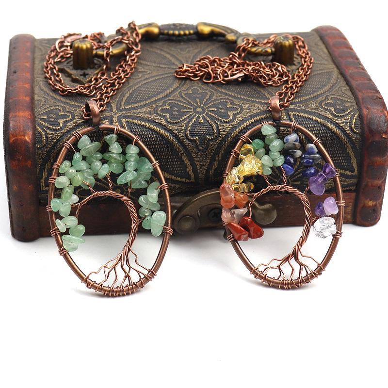 Vintage Hand-Wound Natural Gravel Crystal Curved Curved Tree Of Life Necklace Women'S Necklace N21 Pendant