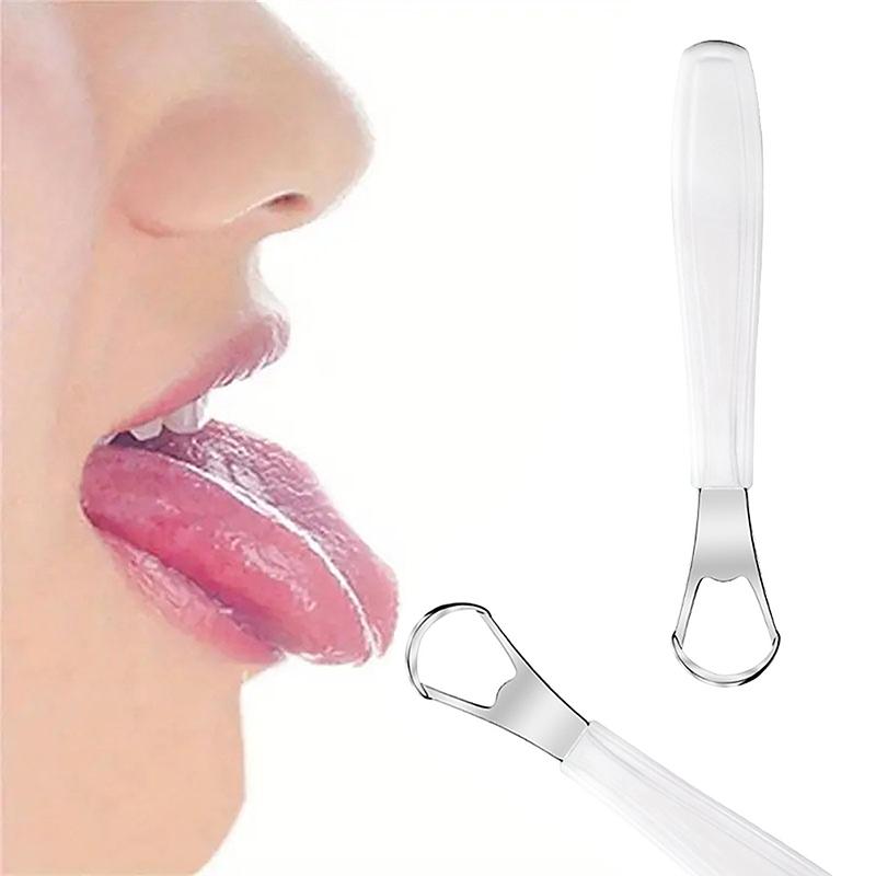 White Small Opening Stainless Steel Tongue Scraper Non-Slip Handle Breath Fresh Tongue Tools Toothbrush Coated Oral Hygiene Care