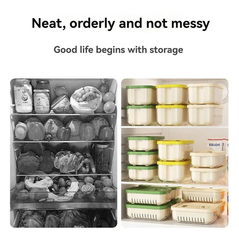 Refrigerator Sealed Box for Vegetable Fruit Crisper Box with Drain Basket Double-layer Food Organizer Containers Reusable Case