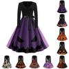 Women's V-Neck Vintage Dress with Halloween Print for Casual and Party Occasions