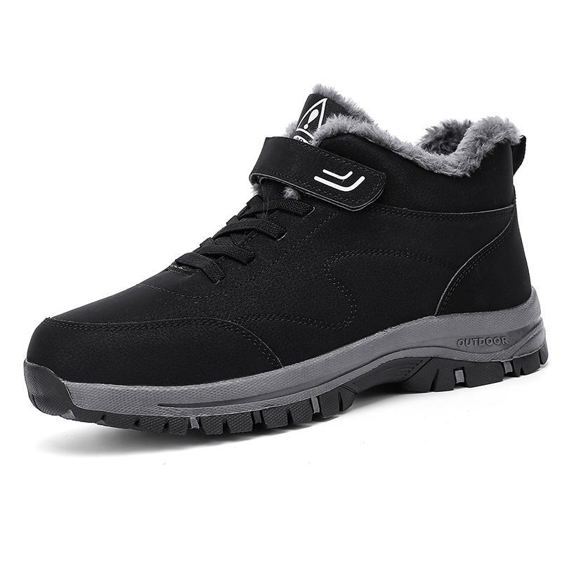 

Мужские водонепроницаемые уличные ботинки Зимние теплые Популярная обувь Мужские замшевые Повседневные Снежные Плюшевые Теплые Ботинки Кожаные Ботинки для Ходьбы Охота 46 чёрный