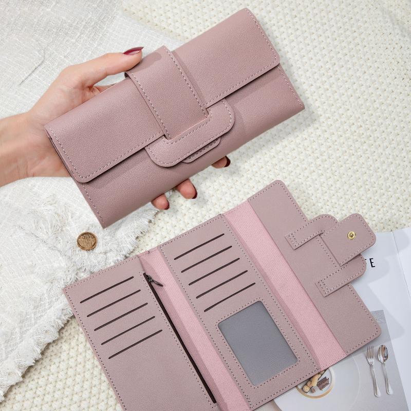 Sleek Women's Long Tri-Fold Wallet - Stylish Solid Color Design with Multiple Card Slots, Clutch Purse in Sky Blue or Black
