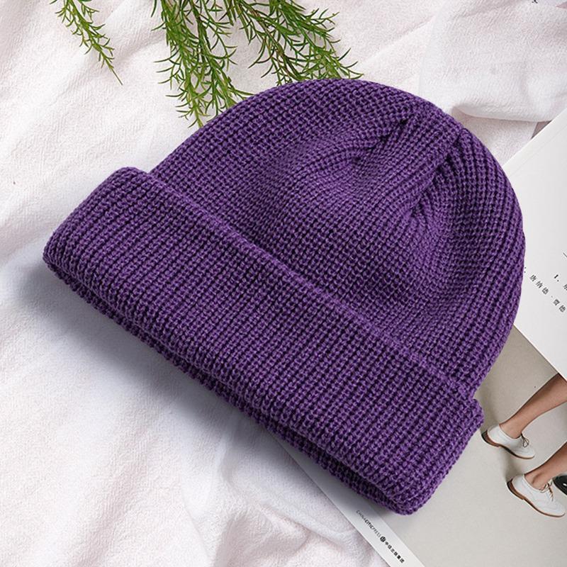 Autumn and winter versatile knitted melon fur hat solid color knitted hat warm damp wool hat