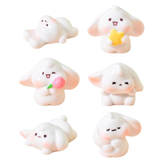 Mini Rabbit Figurines Cartoon Bunny Miniature Figures Tiny Resin Animal Fairy Garden Ornaments for Dollhouse DIY Micro Landscape