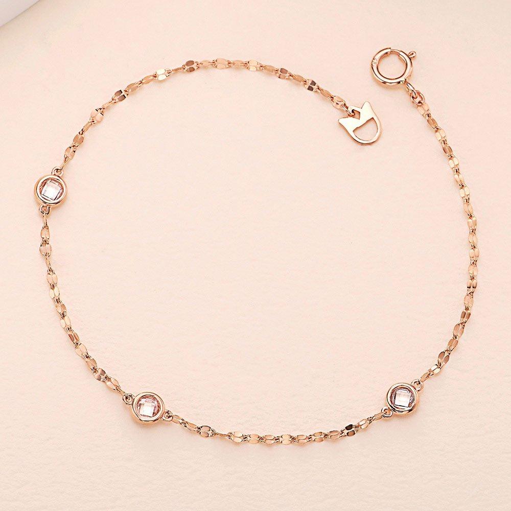 14K Gold Bracelet Chain Three Rose Cut