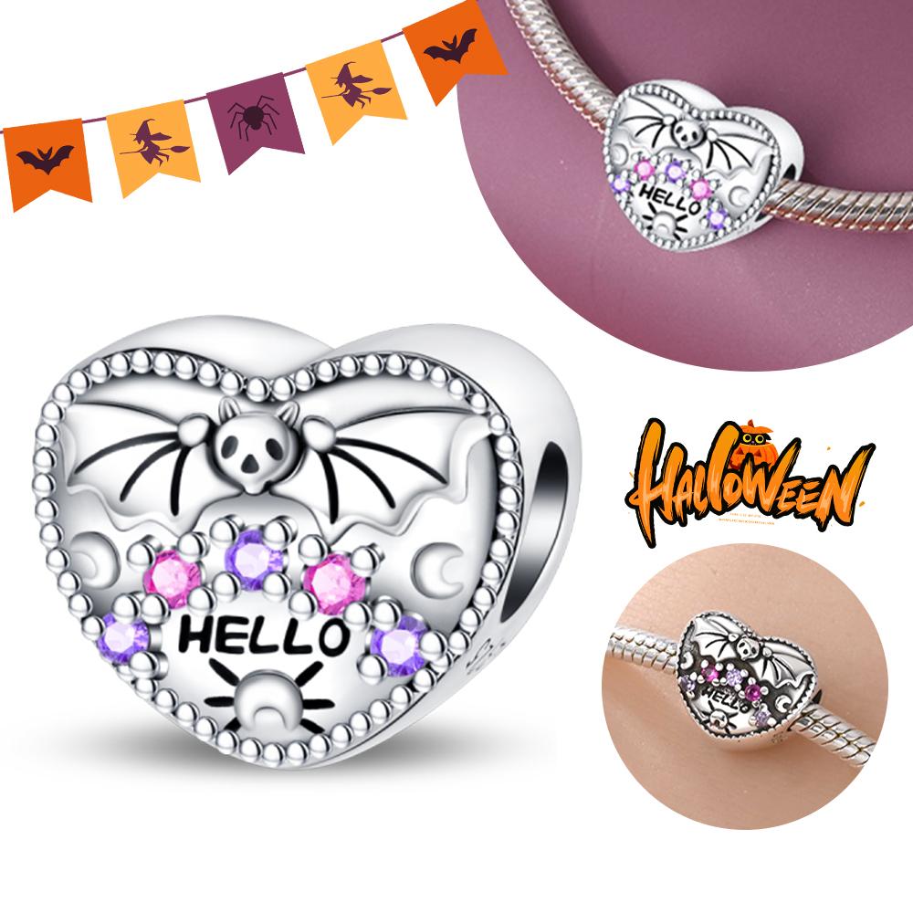 

Halloween Party Copper Cute Heart-Shaped Bat Beads Fit Charms Diy Bracelet For Jewelry Making Women Gift белый