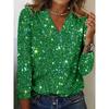 Top con Scollo a V Temperamentale, Elegante Monocolore, Top a Manica Lunga con Paillettes
