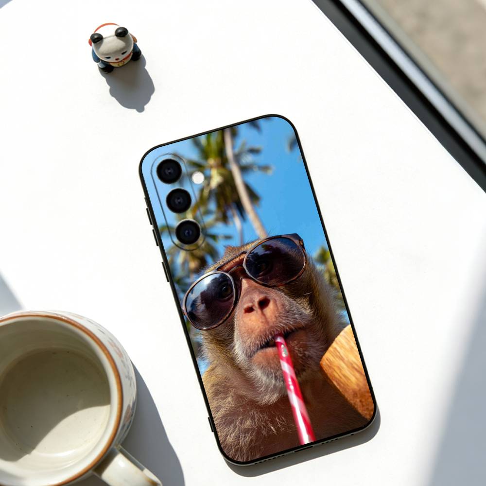 

little monkey Phone Case Black Silicone Soft For Samsung Galaxy A73,A72,A71,A70,A53,A52,A51 Samsung a71 4g