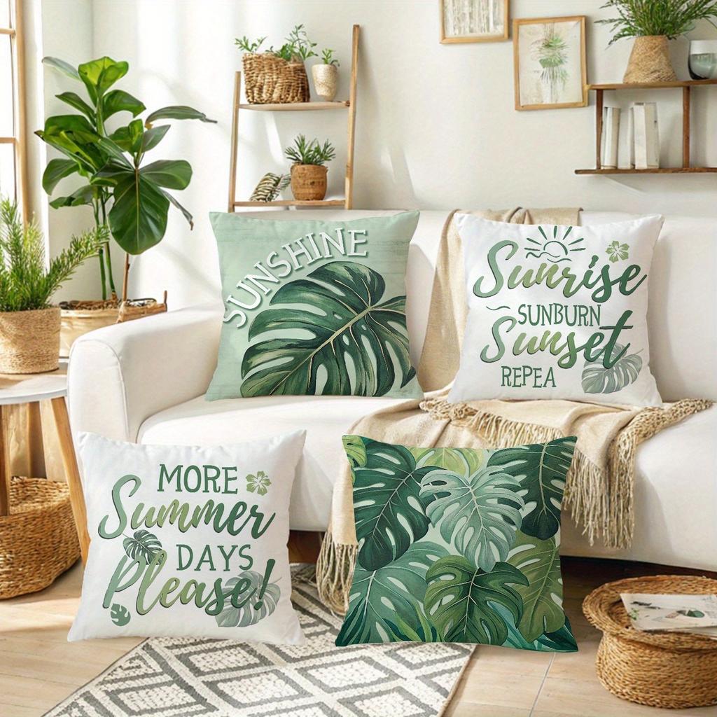 Tropical Vibe Leafy Pillow CoversLiving Room Sofa Cushion Cover, Soft and Comfortable, Bedroom Room Decoration