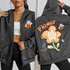Luck Flower Little Bee Pattern Zipper Hoodies Women Fashion Soft Hoodie Autumn Oversize Sportswears Loose Casual Streetwear