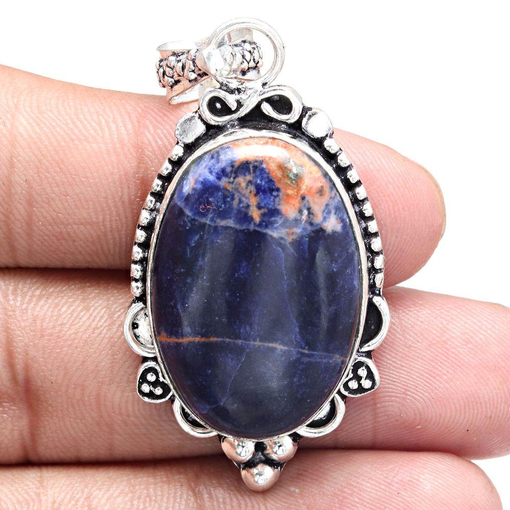 Pendant Sodalite Gemstone Handmade Mother'Day Silver Jewelry 2"