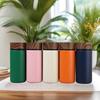 300ml Mini Pocket Insulated Water Bottle, 316 Stainless Steel Thermos with Wood Grain Lid for Girls Office Daily Use