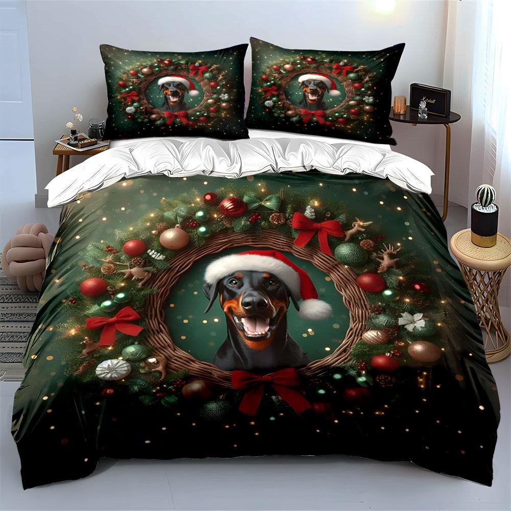 Festive Canine Charm Bedding Sets Duvet Cover Sets Duvet Covers Pillowcases(1*Duvet Cover 2*Pillowcases Without Duvet Insert)