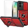 Case for Samsung Galaxy A06 with 2 Tempered Glasses, Red Shockproof Hard Case with Camera Protection