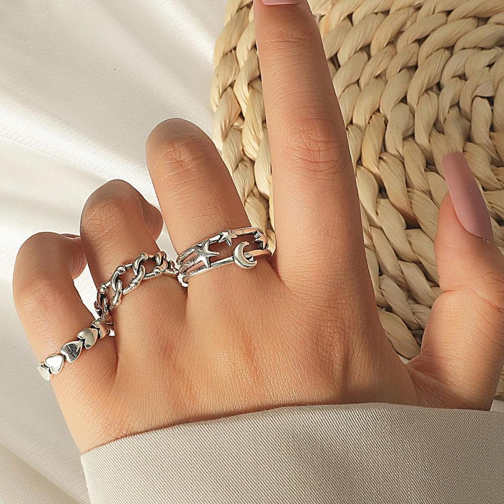 High-End Women's Fashion Irregular Pleated Texture Open Finger Ring Set