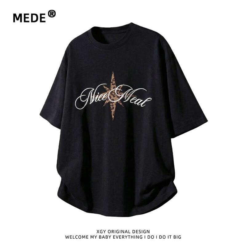 MEDE Men s Leopard Star Print Loose Short Sleeve T-Shirt M