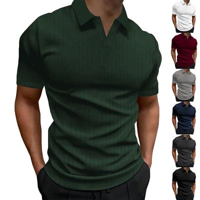 Summer New POLO Shirt Lapel V-Neck Vertical Striped Short-Sleeved Men'S T-Shirt