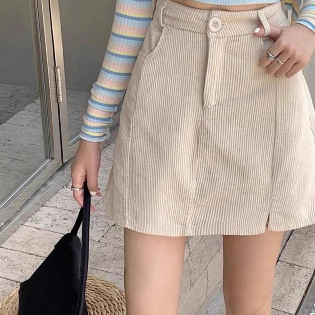Women's Corduroy High-Waist A-line Skirt, Petite, Coffee, Plus Size, Hip-Hugging, Autumn/Winter 2026.