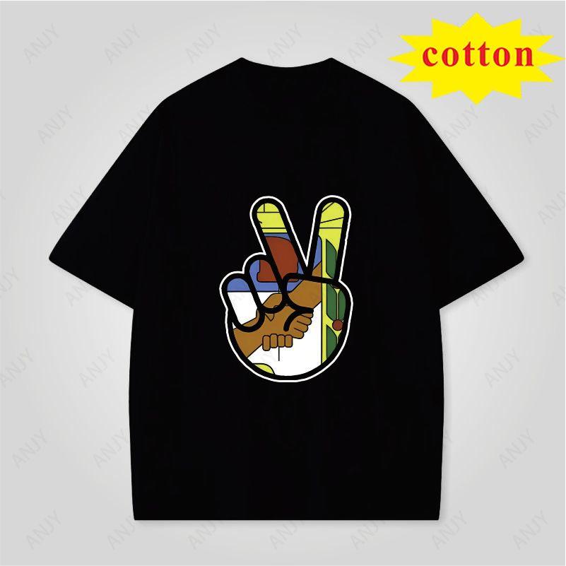 American Peace Gesture Printed Tshirt 4th Of July Independence Day Cotton Casual Round Neck Short Sleeve