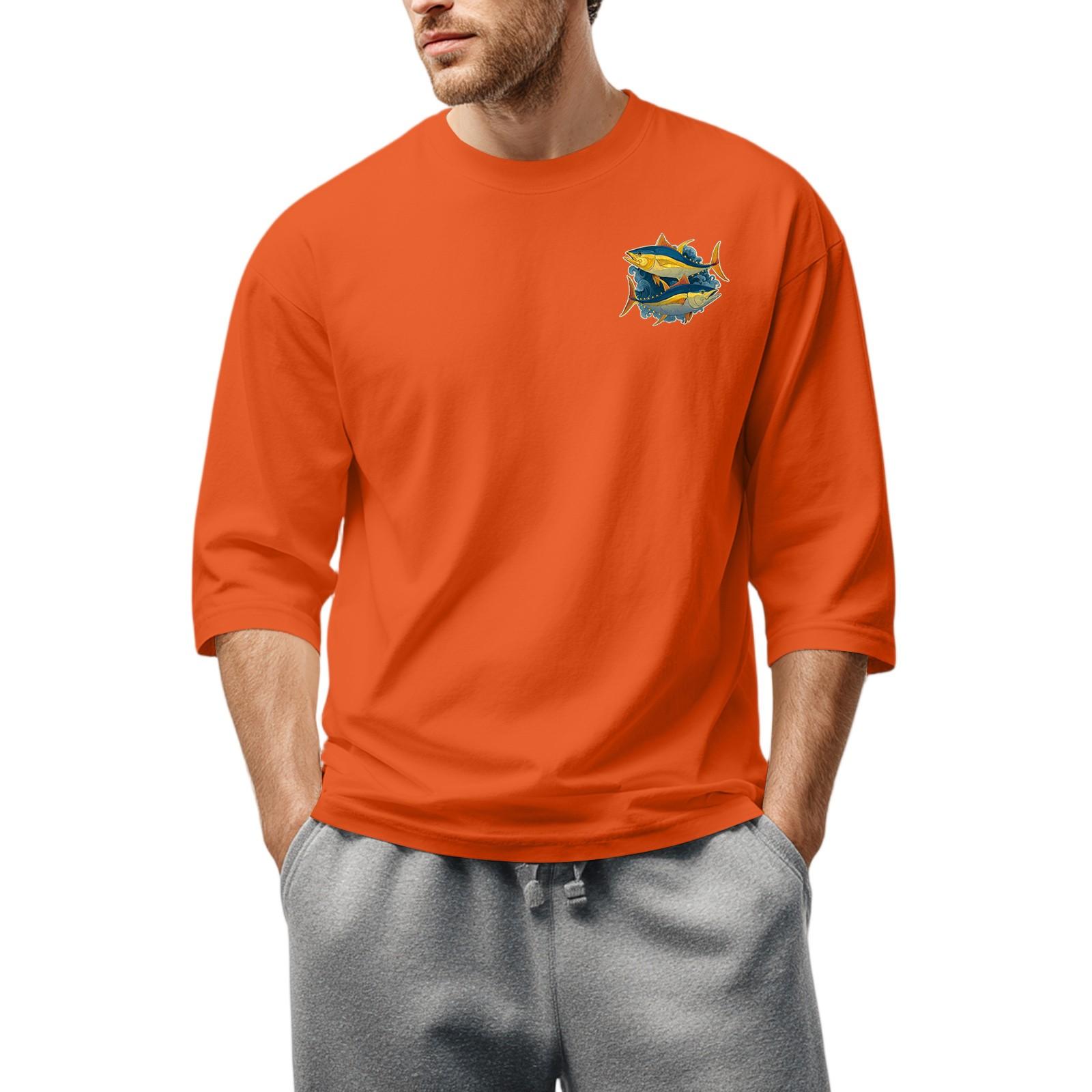 

Мужская повседневная модная футболка с круглым вырезом и рукавом три четверти XL оранжевый