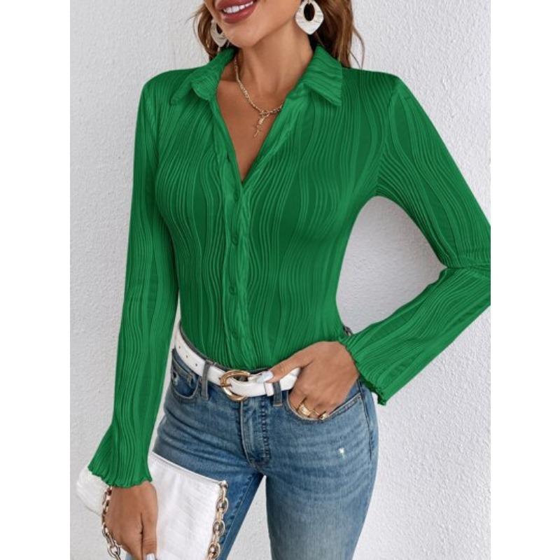 Women S Fashion Pleated Stretch Long Sleeve Shirt