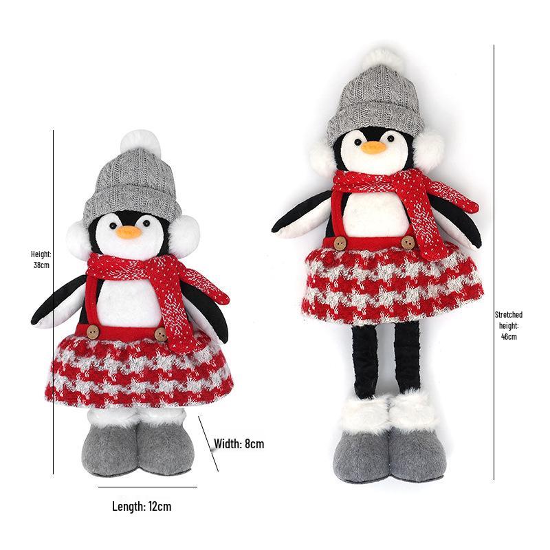 Teleskopische Schneemann- & Rentier-Plüschdekorationen mit Strickmützen für die Weihnachtsausstellung