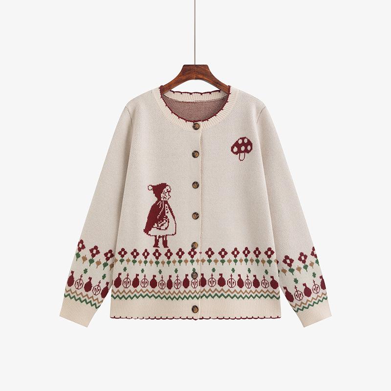 Plus Size Women's Retro Jacquard Sweater Coat, 2025 Winter Loose Knit Cardigan, Style 23538