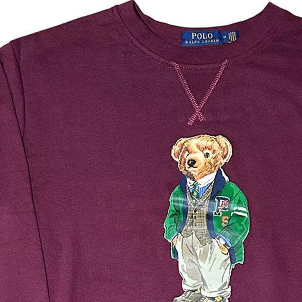 Polo Ralph Lauren FW23 Solid Color Bear Pattern Crewneck Long Sleeve Fleece Sweatshirt Men Sweatshirt Burgundy MNPOKNI16810694-B46
