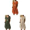 Abito in Cotone e Lino con Maniche a Palloncino e Colore Unito per Abbigliamento Casual Primaverile