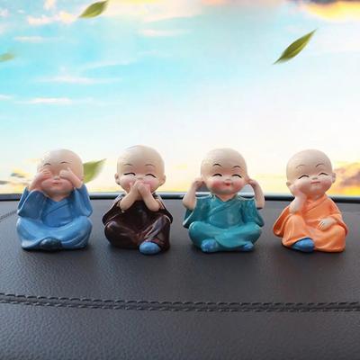 4Pcs/Set Car Ornaments Resin Monks Maitreya Buddha Kung Fu Figure Doll Gift Auto Dashboard Decoration Pendants Charms