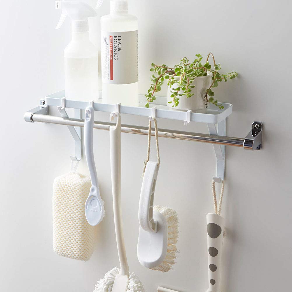 Yamazaki Tower Handtuchhalter, Weiß, ca.. B33 x T9 x H15cm, Badablage, Einfach in Handtuchstange einhängen, Inklusive Haken, 3291