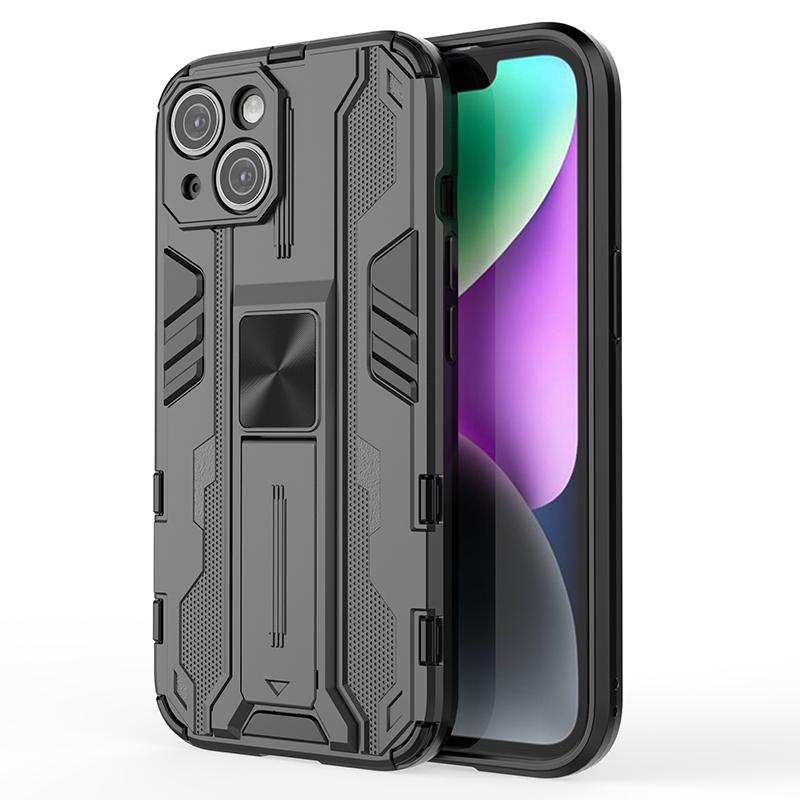 For iPhone 15 Foldable Kickstand Phone Cover PC+TPU Shockproof Protective Case
