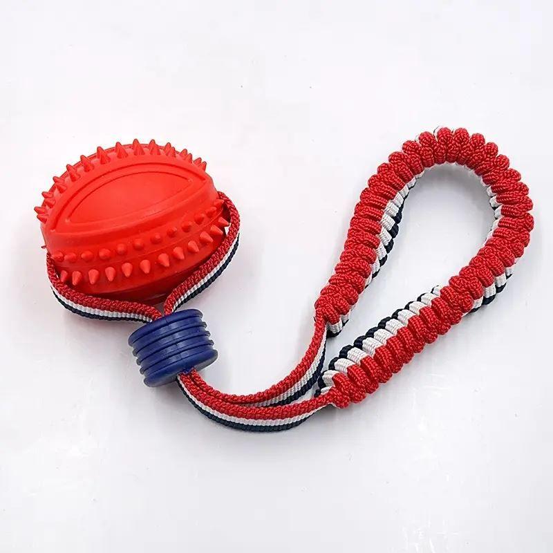 

Dog Toy Ball Elastic Molar Relieving Stuffy German Shepherd Golden Retriever Interactive Training Dog with Tetherball Pet Supplies Bouncing Rope Rugby Blue