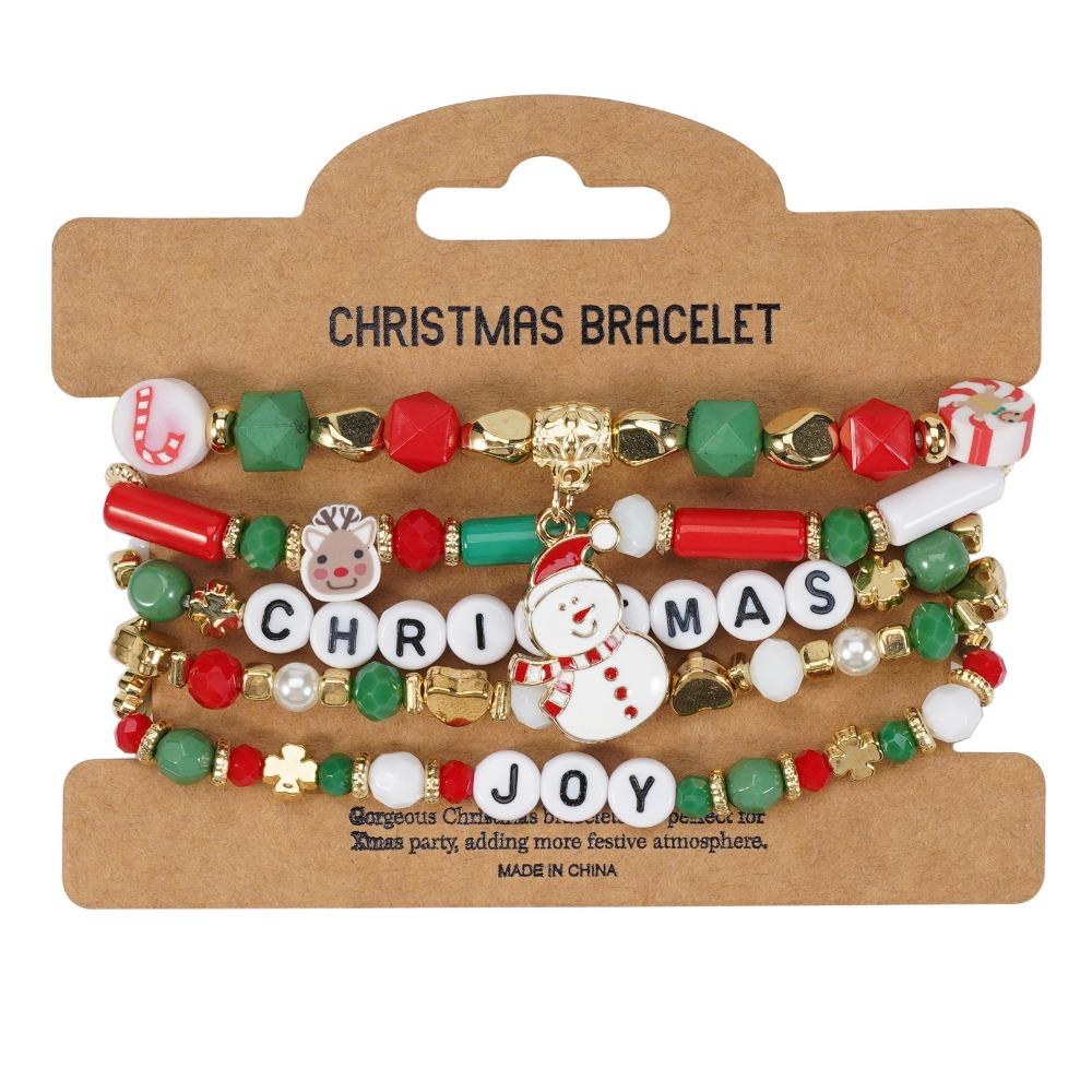 5Pcs Snowman Christmas Bracelet Multi-Layer Stacking Rope Chain Bangle Beaded Bracelet  Gifts