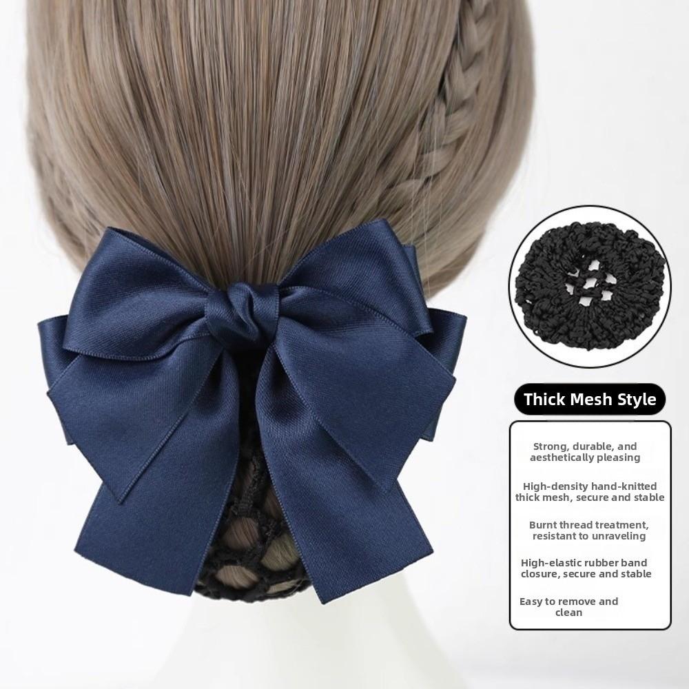 Sweet Comfortable Bowknot Knit Hair Net Vintage Double Layer Cover Net Hair Clip Elegant Spring Clip Ponytail Clip Daily Use