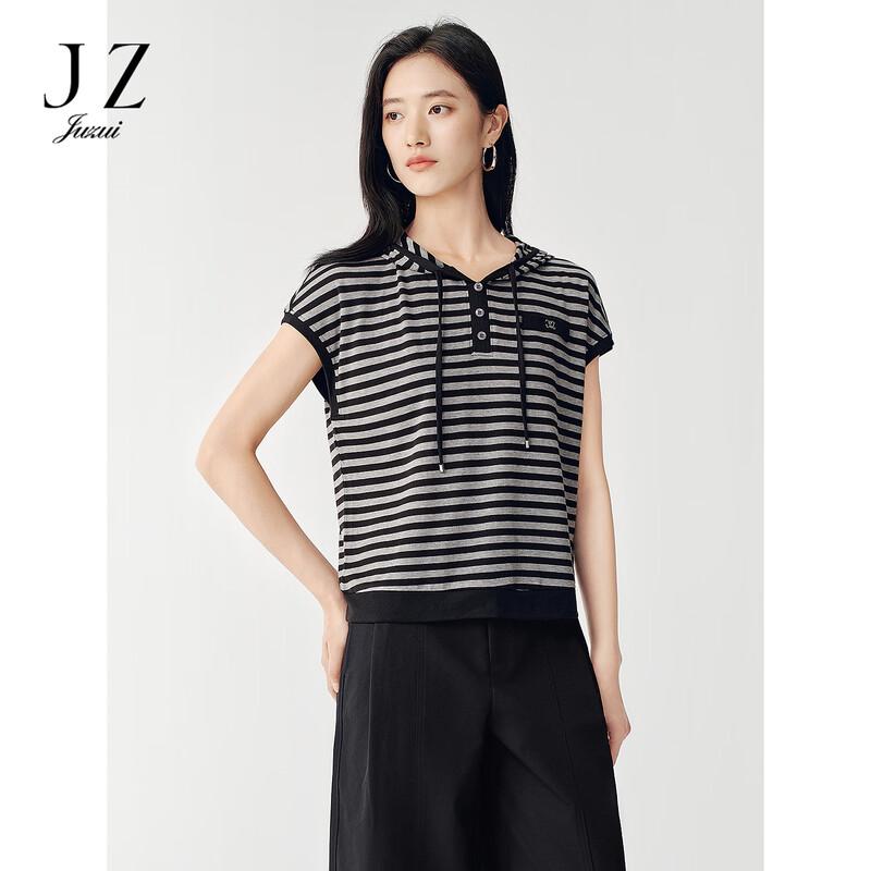 JUZUI Women s Casual Striped Hooded Top JTGX80301 M