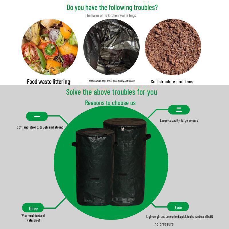 Large Capacity Sealable Compost Bags - Thick, Waterproof, Organic Fertilizer & Garden Leaf Bags for Kitchen Waste.