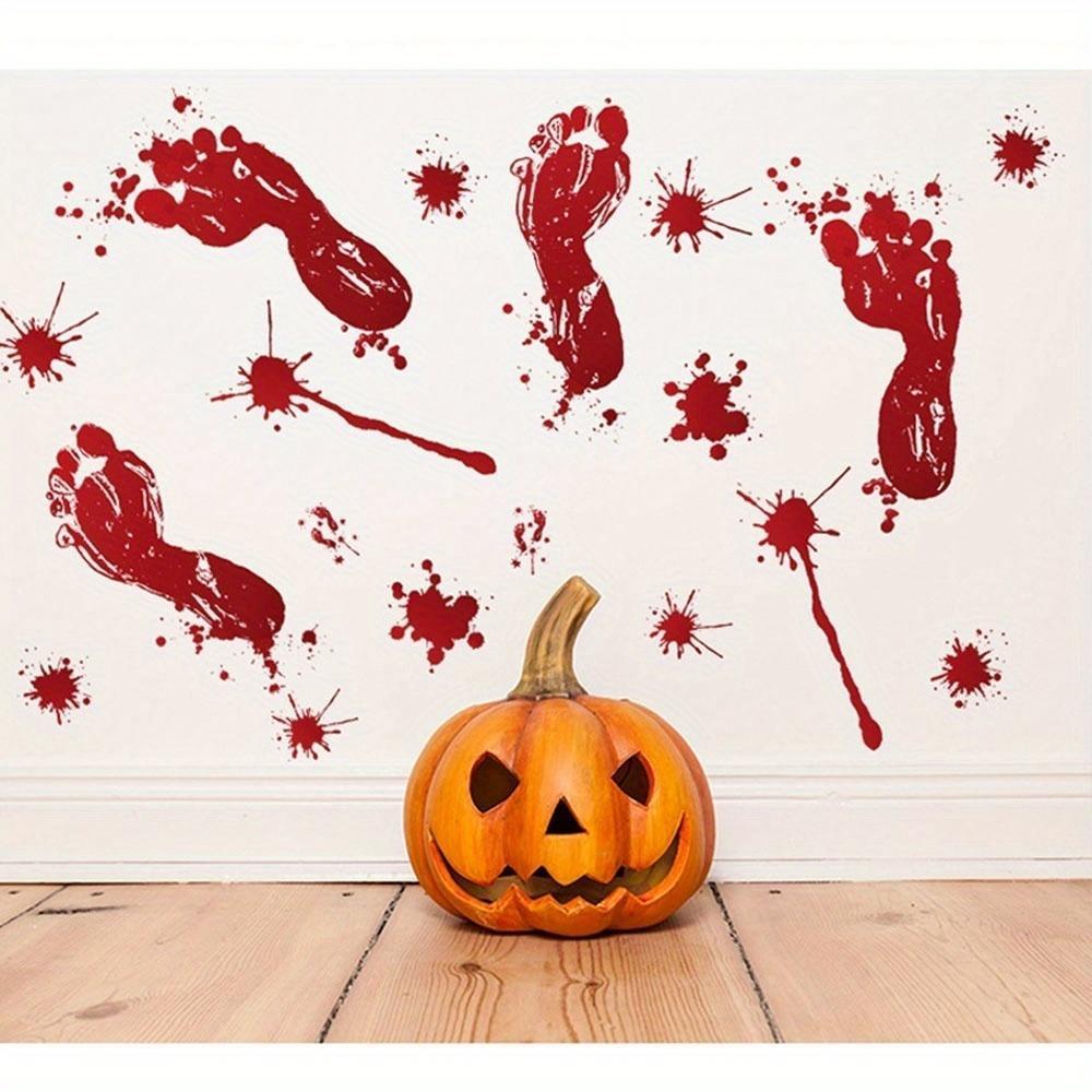 Gyser Halloween Dekoration Vægklistermærker Blodig Fingeraftryk Blodig Håndaftryk Fod 3D Tapet Vandtæt Gulv Dør Dekoration