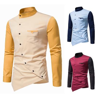 Men Shirt Long Sleeve Fashion Diagonal Button Shirts Men Designer Irregular Henry Collar Solid Casual Shirt